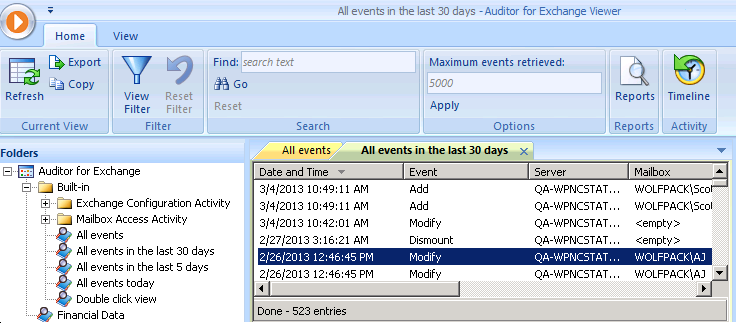 Events shown in the Activity Timeline