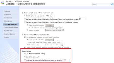 Modify the options in the Report Timeout area as desired