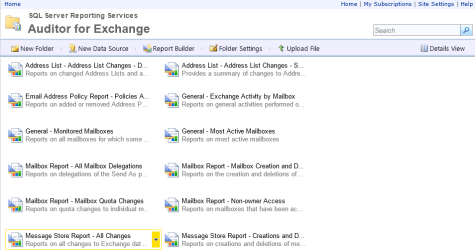 Click the arrow that is shown when mousing over a report