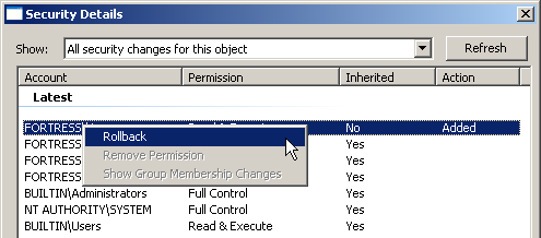 Security Details > Rollback