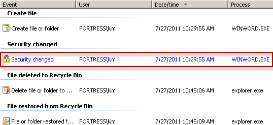 Security change audit entries